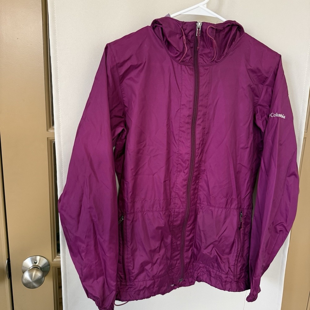 Columbia Womens Small Fuschia Hooded Lightweight Full Zip Up Rain Jacket‎ Coat